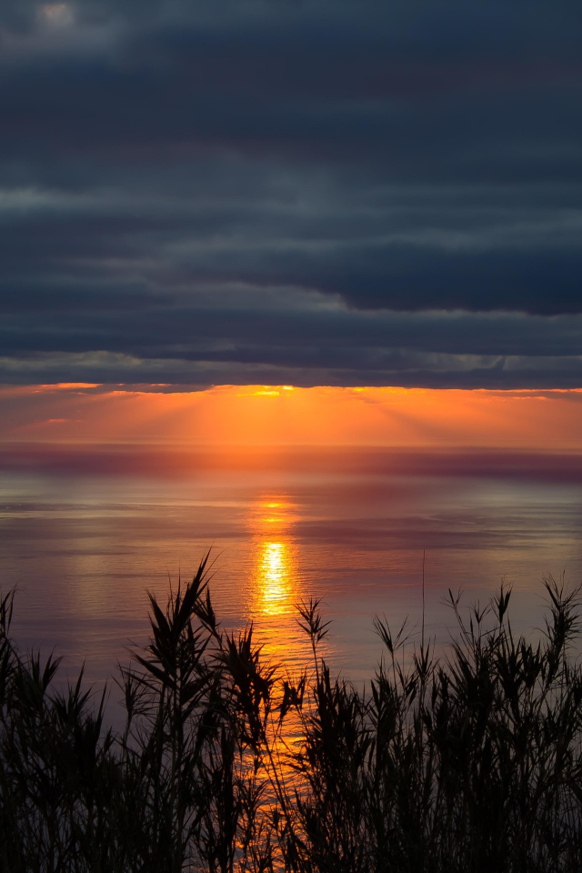 Красивый закат солнца в пасмурном небе 