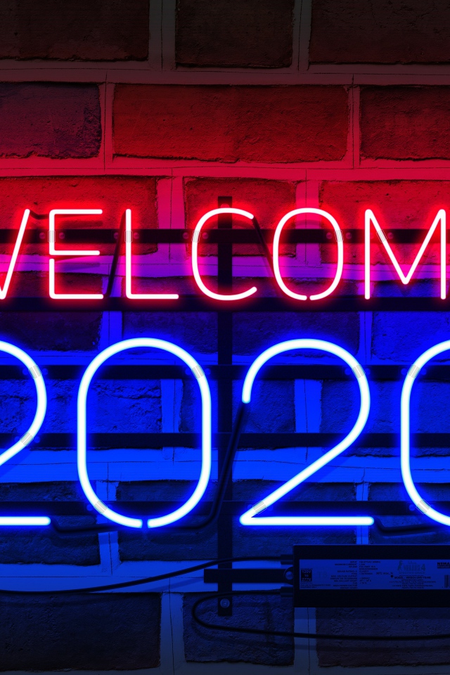 Неоновая надпись Welcome 2020 на стене