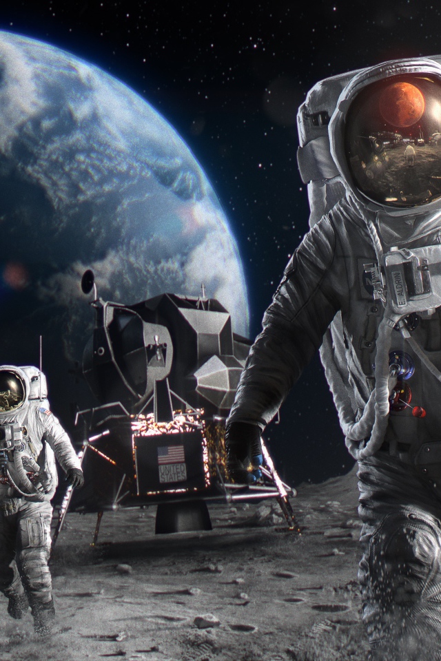 Астронавты ходят по поверхности Марса 