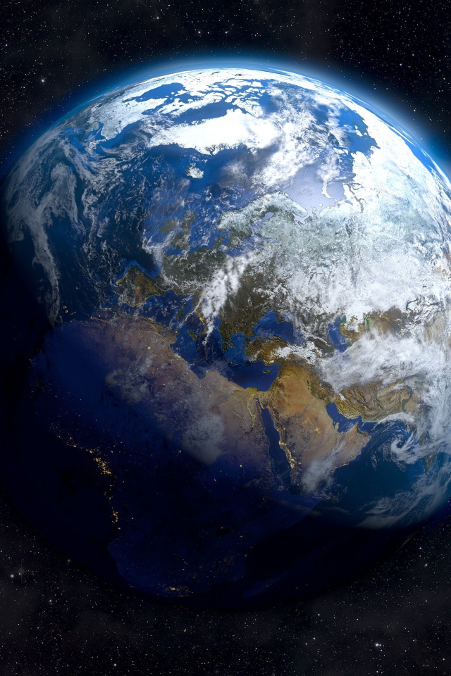 Большая красивая планета Земля в звездной галактике