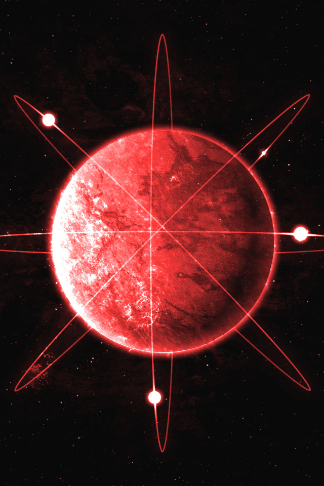 Красная планета с кольцами на фоне черного неба