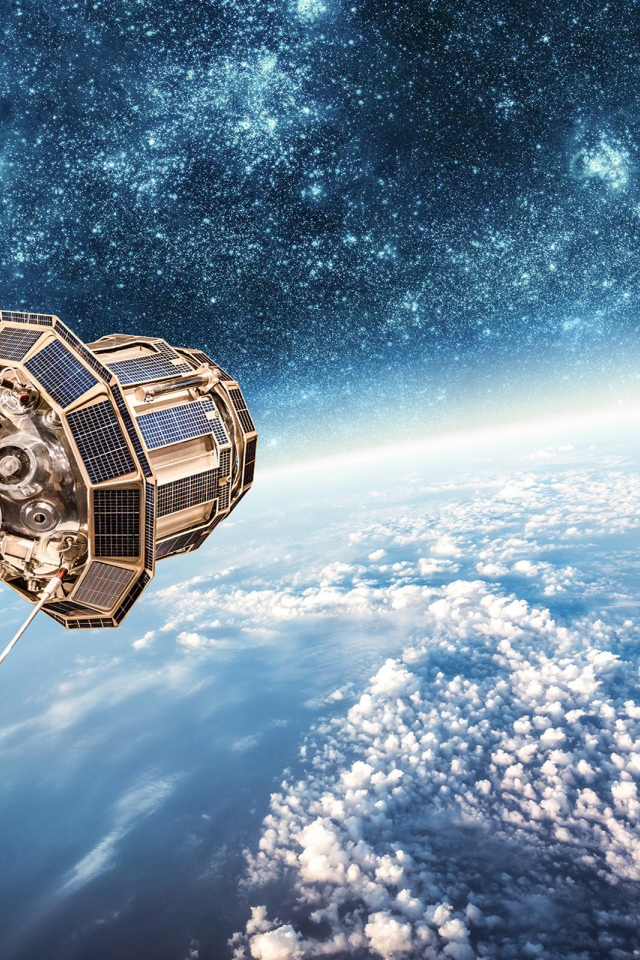 Спутник бороздит просторы бескрайнего космоса 