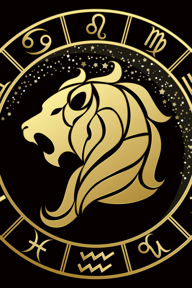 Золотой знак  зодиака лев на черном фоне