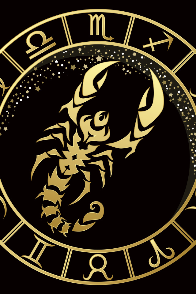 Золотой знак зодиака скорпион на черном фоне
