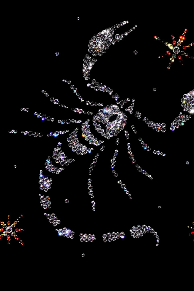 Блестящий знак зодиака скорпион на черном фоне