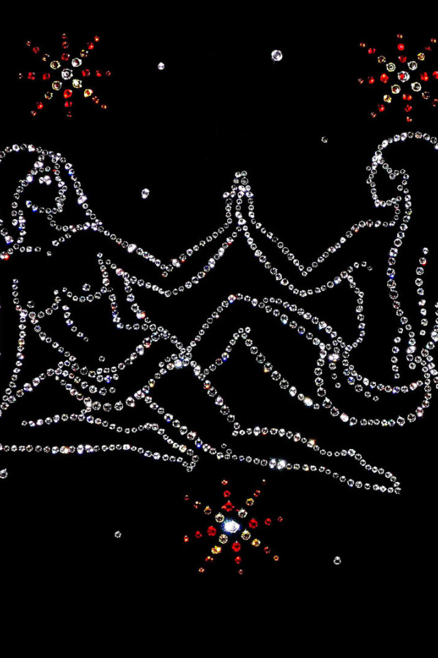 Блестящий знак зодиака близнецы на черном фоне