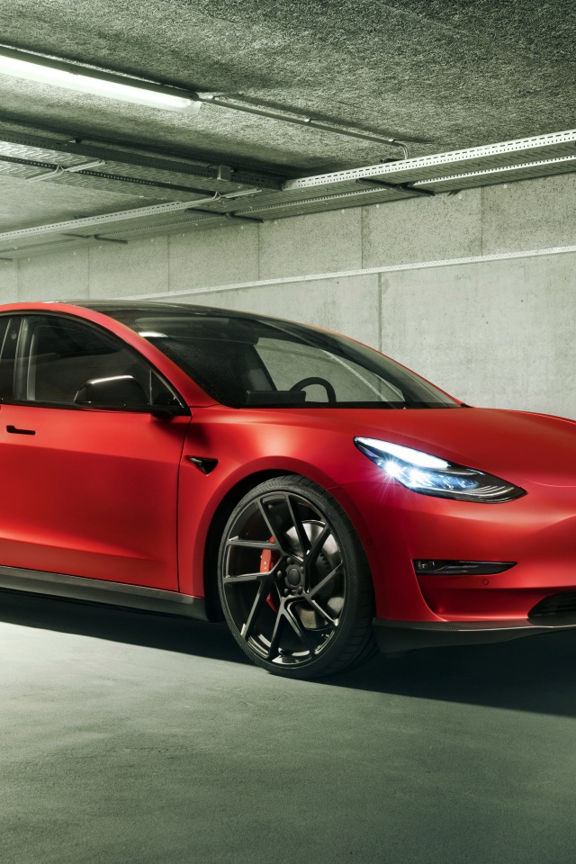 Красный автомобиль Tesla Model 3 2019 года 