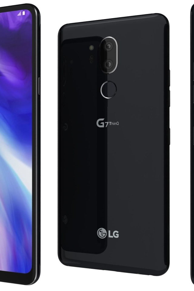 Черные смартфоны LG G7 ThinQ на белом фоне