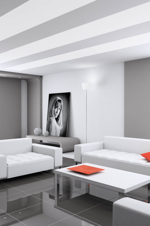 Гостиная комната в сером цвете в стиле минимализм