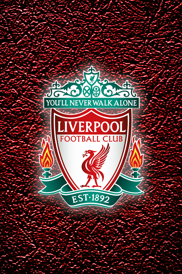Логотип футбольного клуба Ливерпуль на красном кожаном фоне