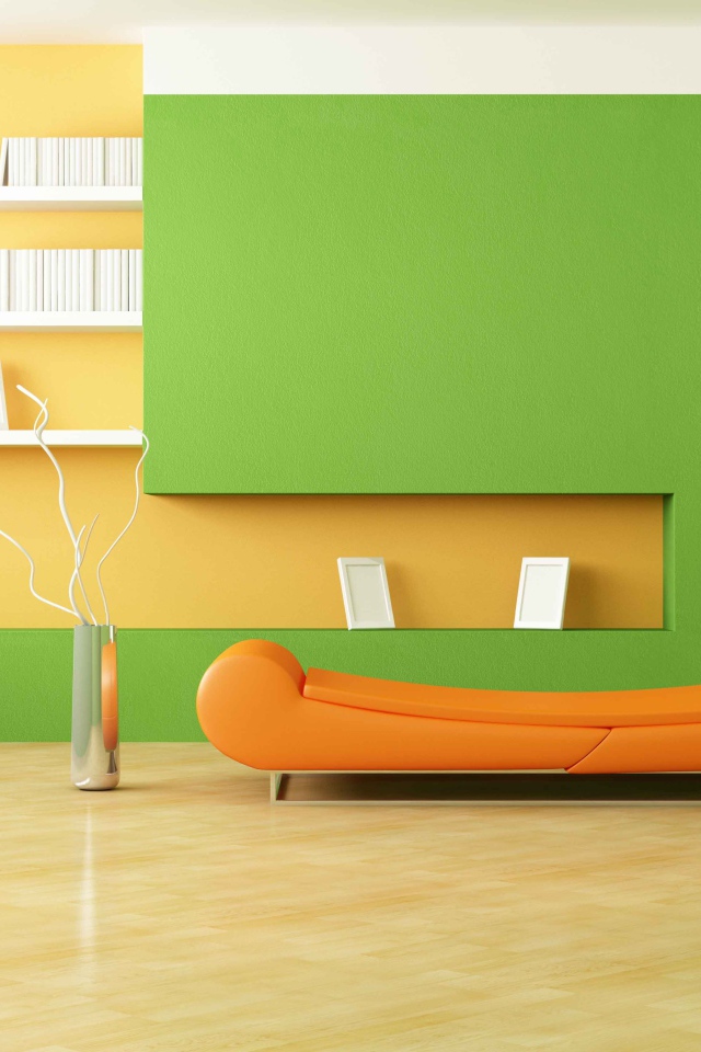 Комната в стиле минимализм с зеленой стеной 