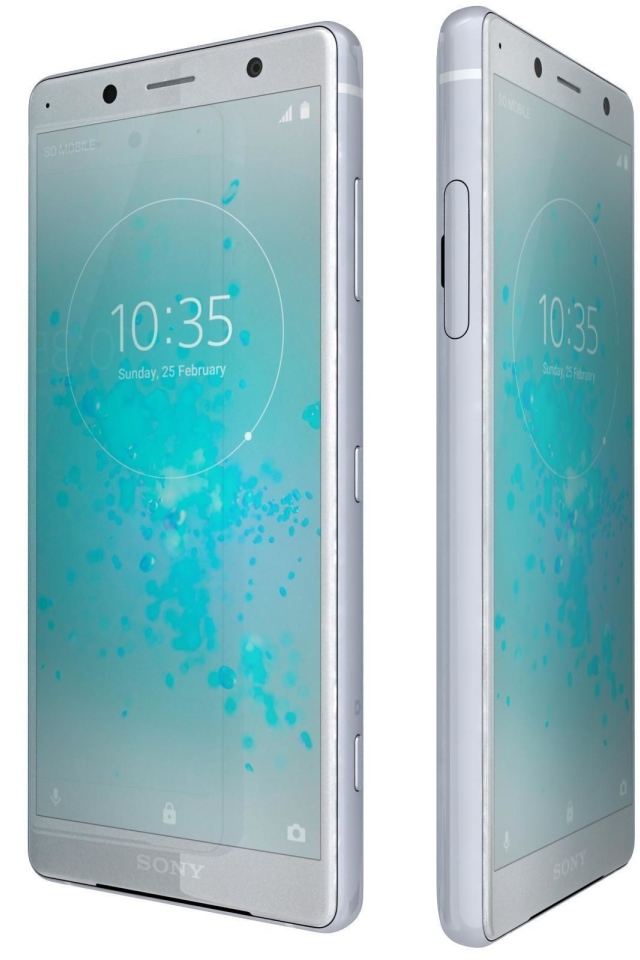 Новый компактный смартфон Sony Xperia XZ2 на белом фоне