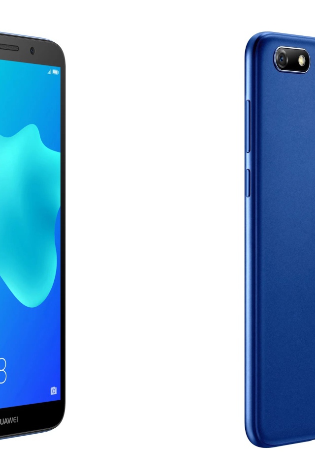 Smartphone Huawei Y5 Prime 2018 blue on a white background