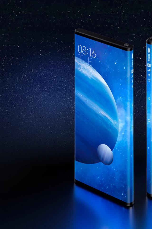 Новый смартфон Xiaomi Mi Mix Alpha на синем фоне