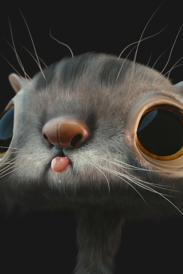 Морда 3д кота на черном фоне