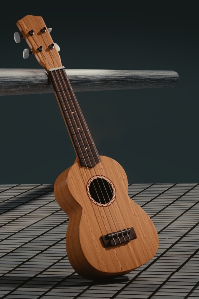 Гитара 3д стоит на серой поверхности 