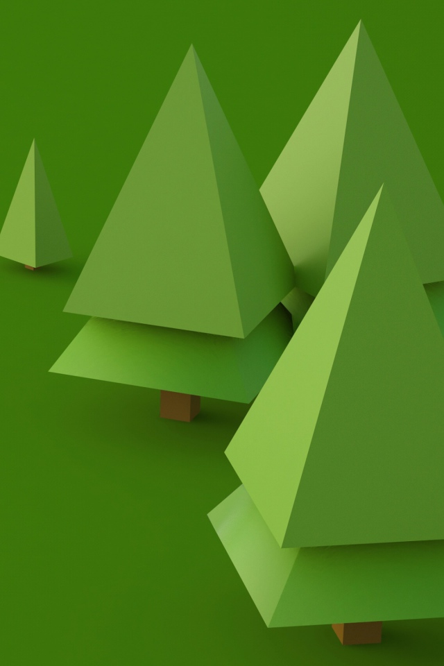 Фигурные  3д ели на зеленом фоне 