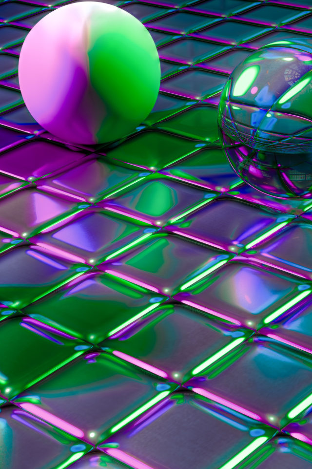 Стеклянные сферы на железной квадратной поверхности 