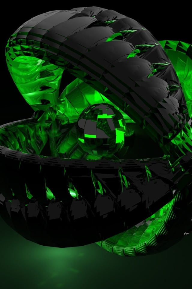 Зелёный шар в черной сфере 3Д графика