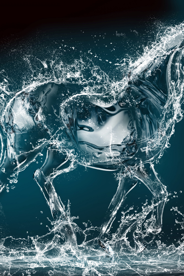 Horse out of the water on a black background, 3D graphics