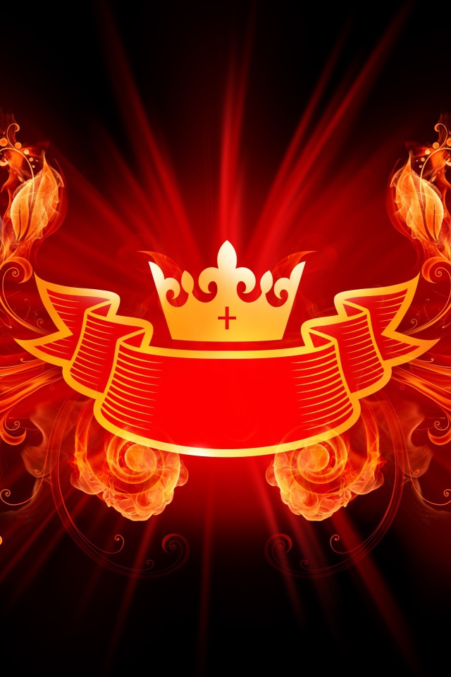 Логотип корона с лентой и огненными цветами
