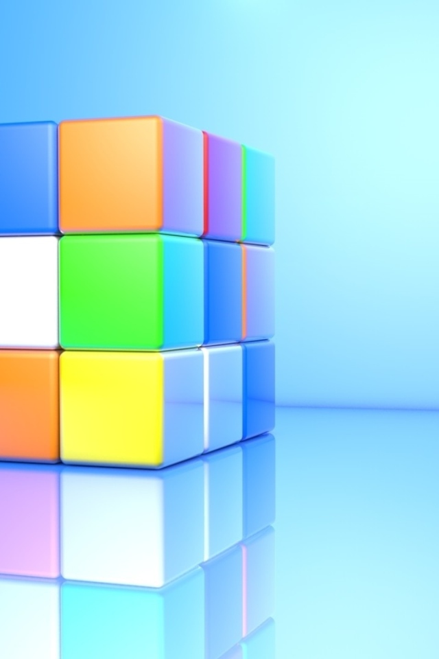 Разноцветный кубик Рубика на голубом фоне 3д графика