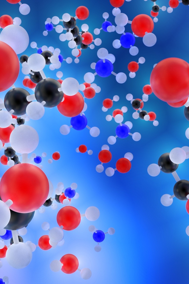 Разноцветные молекулы на голубом фоне