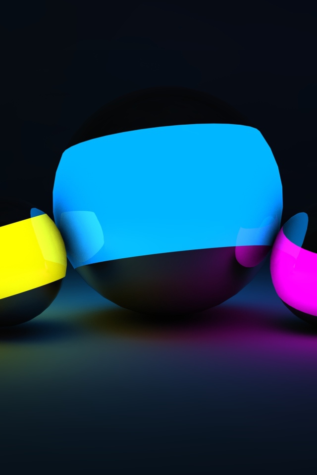 Разноцветные неоновые 3д шары на черном фоне