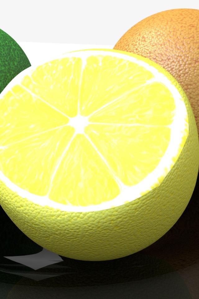Апельсин, лайм и лимон 3д графика