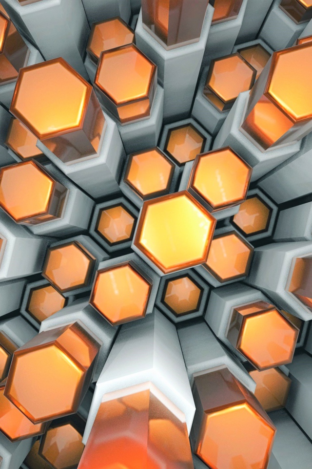 Оранжевые и серые шестигранники 3д 