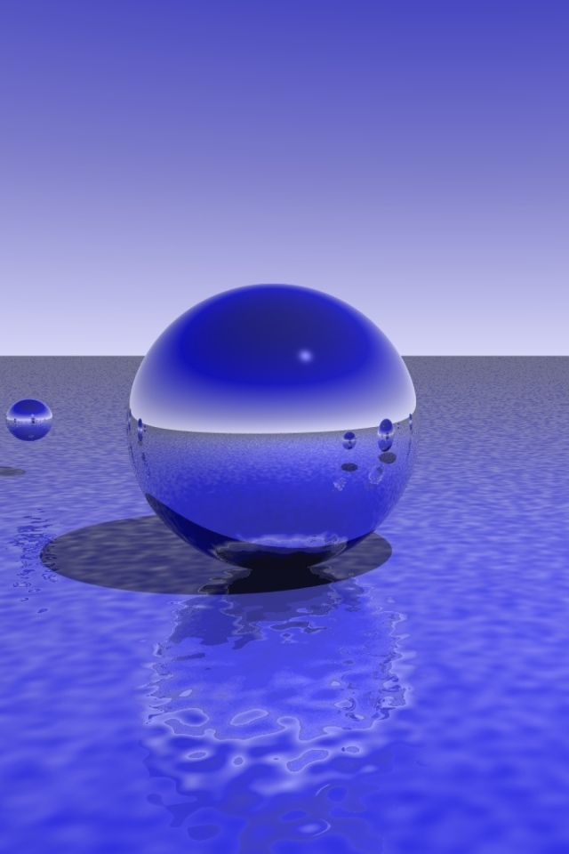 Фиолетовые 3д шары над водой 