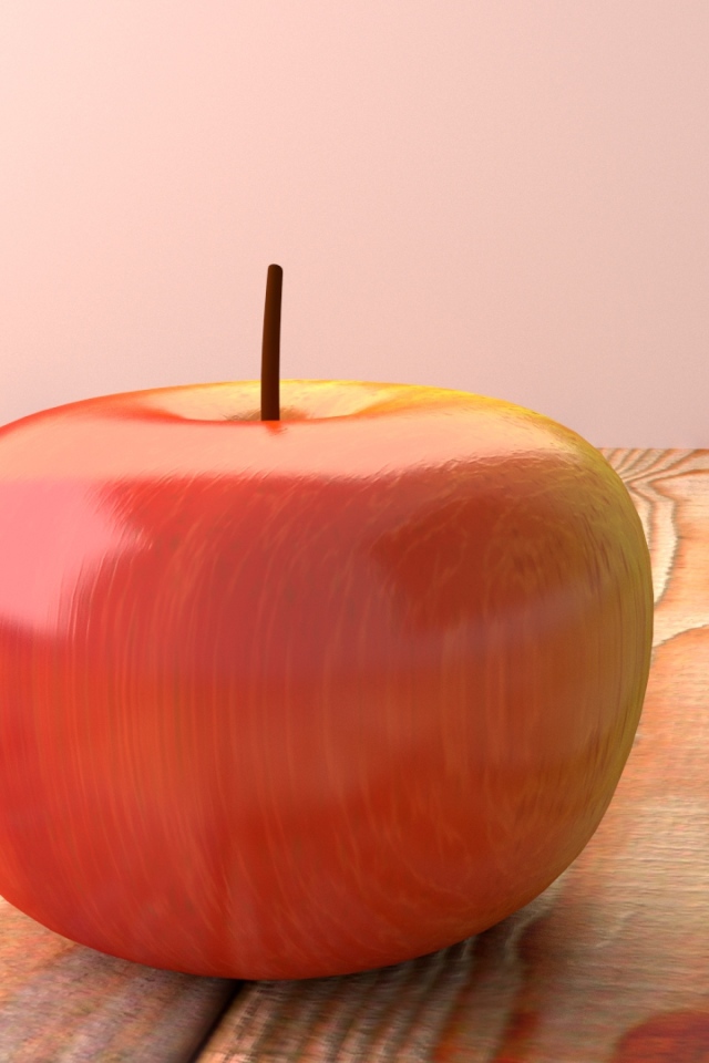 Красное 3д яблоко на деревянном столе 