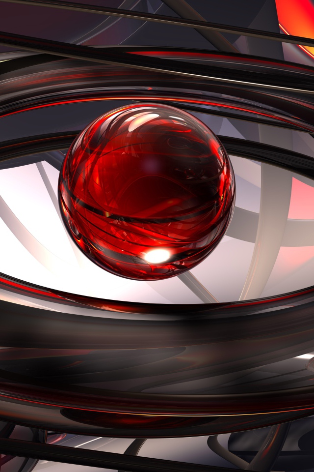 Красный шар в черных кольцах, 3д графика