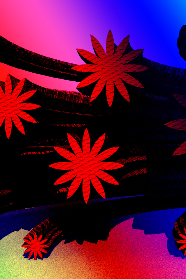 Красные цветы на разноцветном фоне, 3д графика 