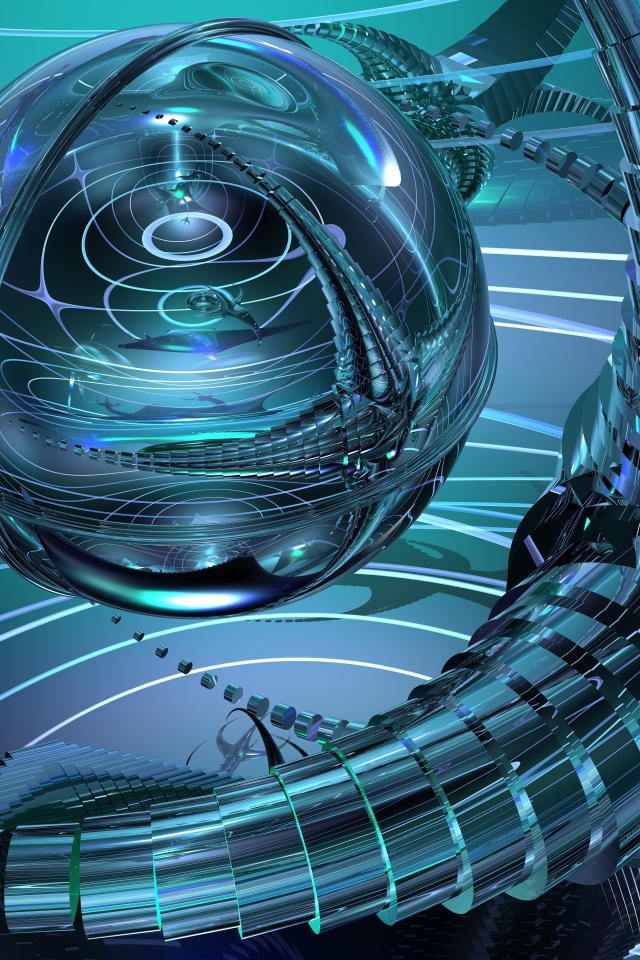 Сфера с металлическими щупальцами, 3д графика