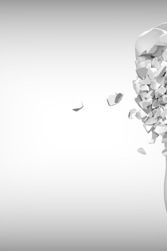 Зуб распадается на сером фоне, 3д графика 