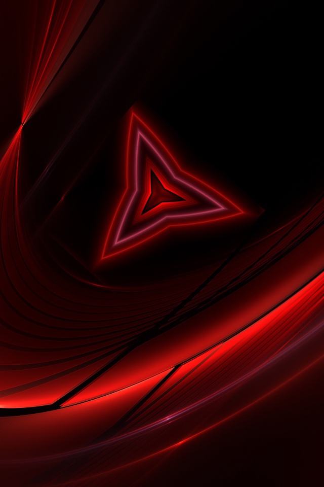 Трехгранный абстрактный  символ на красном фоне 