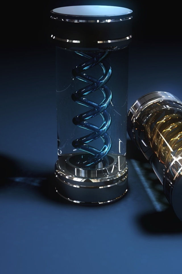 Два стеклянных футляра со спиралью, 3д графика