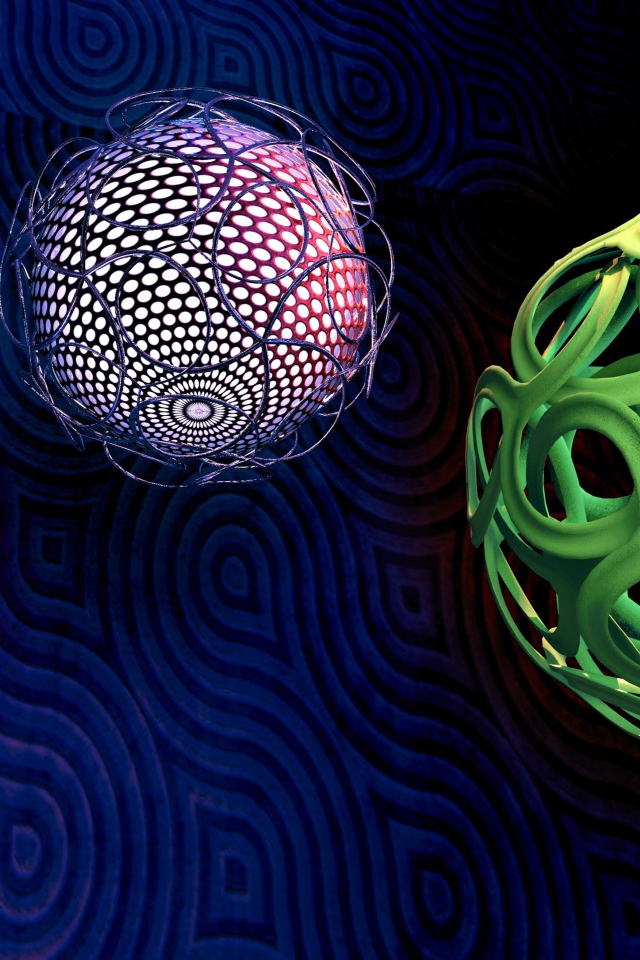 Необычные фигурные шары на синем фоне