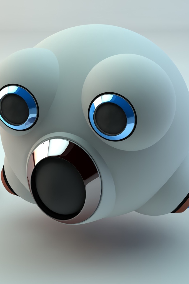 Белый забавный робот на сером фоне