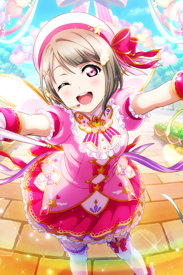 Девушка аниме в розовом платье с шариками