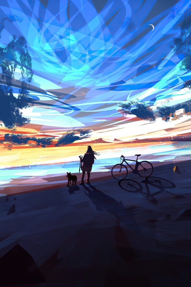 Anime girl looking at the fantastic sky