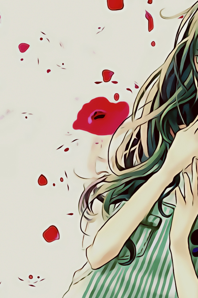 Девушка аниме на фоне с красными маками