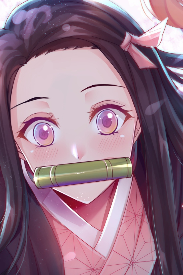 Девушка аниме с губной гармошкой во рту 