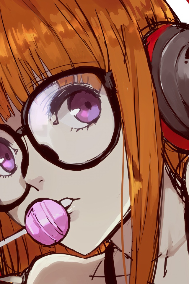 Девушка аниме с наушниками на голове 