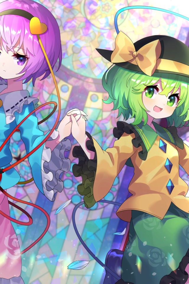 Девушки аниме Koishi Komeiji и  Satori Komeiji  в ярких нарядах