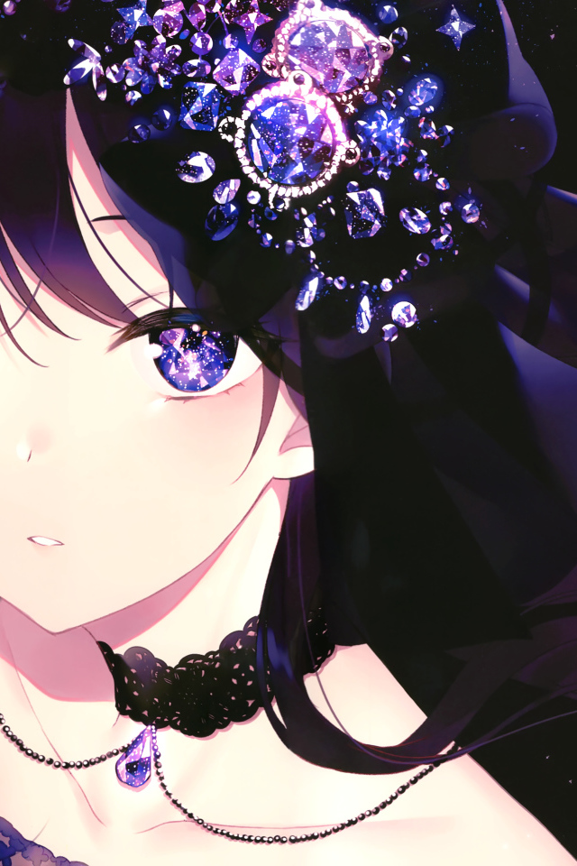 Красивая девушка аниме с украшениями в волосах