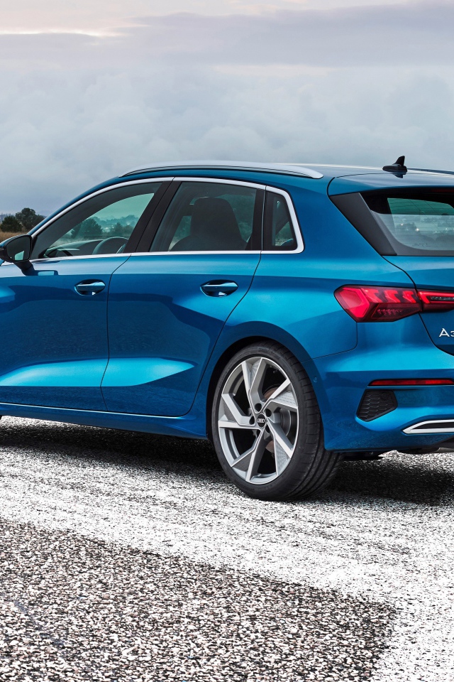 Синий автомобиль Audi A3 Sportback 35 TFSI 2020 года вид сзади