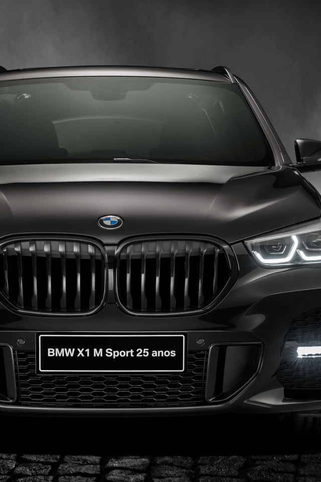 Черный автомобиль BMW X1 SDrive20i M Sport 25 Anos 2020 года вид спереди