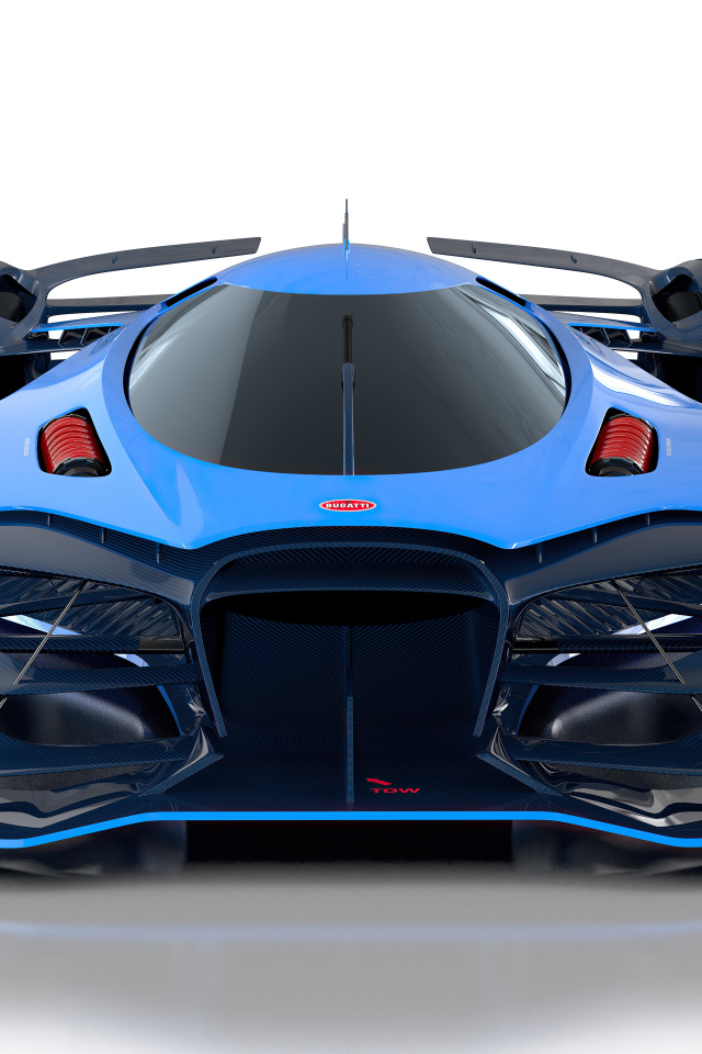Гоночный автомобиль Bugatti Vision Le Mans, 2021 года на белом фоне